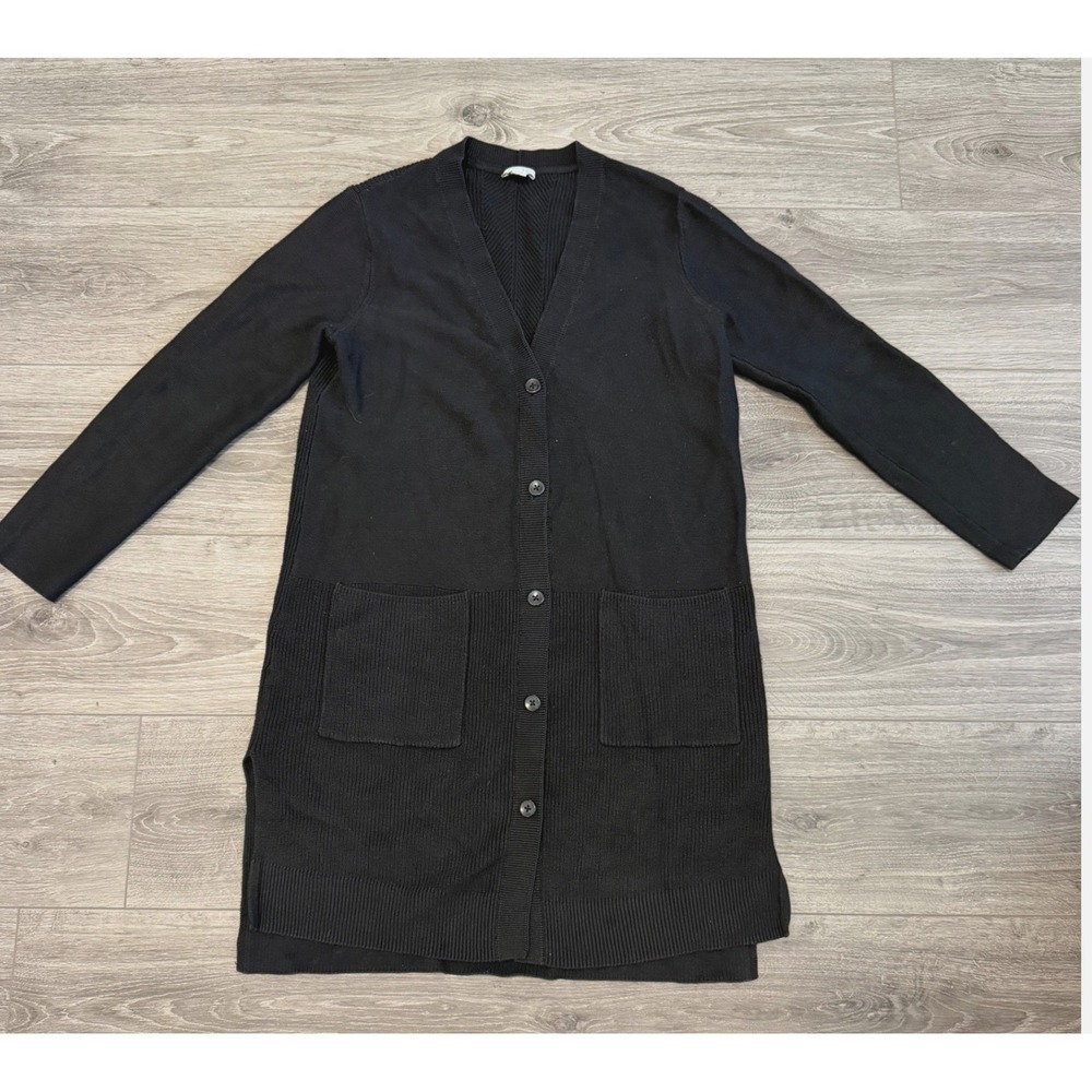 J‎ Jill Long Cardigan M Black Button Front Long Sleeve Duster